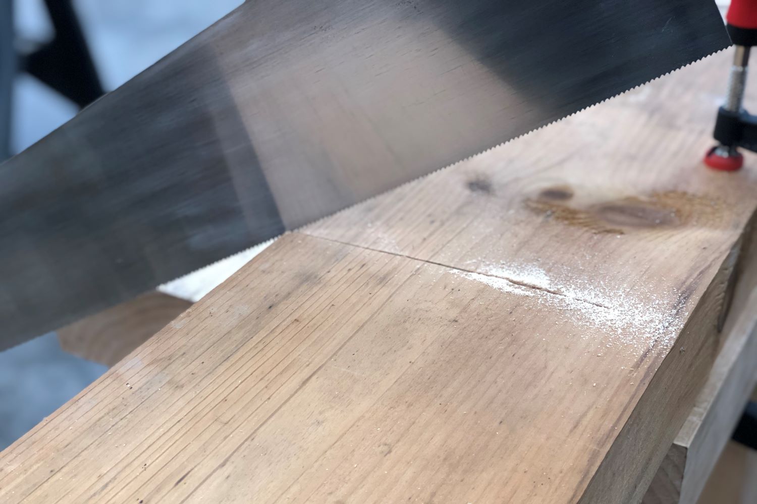 Using Hand Saw Reflection to Make Square Cuts